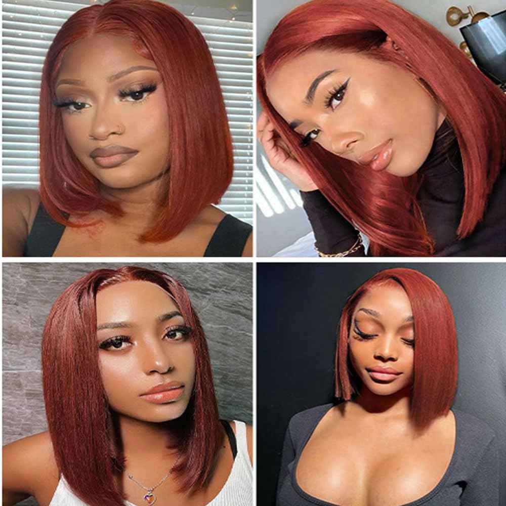 13x4 Lace Front Wigs Human Hair Brown,Reddish Brown hd Lace Front Bob Wigs for Black Women,10Inch Glueless Wigs Per-Plucked with Baby Hair Straight Short Wig Auburn Brown Lace Frontal Wig180% Density