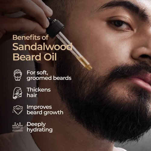 Gya Labs Sandalwood Beard Oil for Men Growth - 100% Pure Natural Beard Growth Oil for Men with Organic Argan & Jojoba - Moisturizes, Softens & Strengthens (1 Fl Oz x 3)