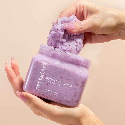 Nectar Life Exfoliating Sugar Scrub, Moisturizing Body Scrub with Coconut Oil & Shea Butter, Pre Shave Exfoliator (16 Ounce, Lavender)
