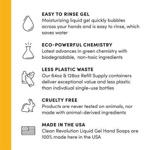 Clean Revolution Liquid Gel Hand Soap, Silky Rich Liquid, Quick Lather, Fast Rinsing, (Dreamy Citrus) 128 Fl Oz, 4 Pack - Made in USA