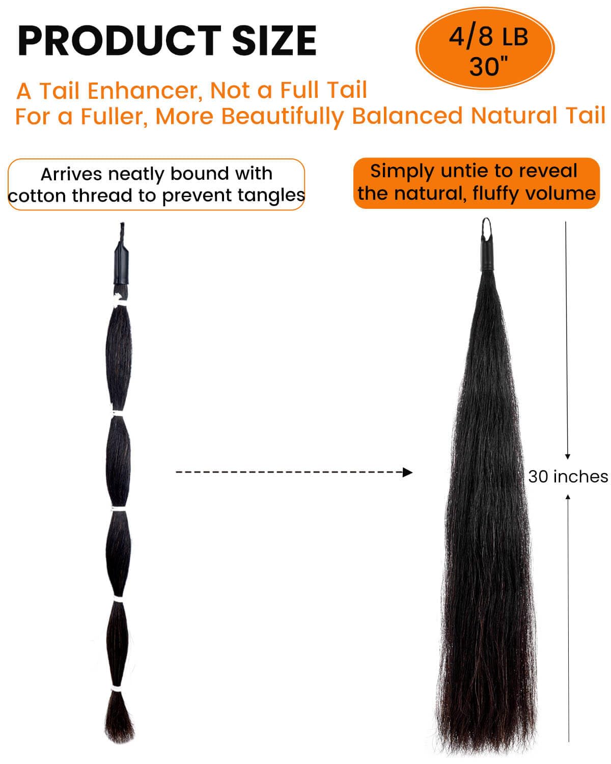 4/8 lb Horse Tail Extensions, Natural Real Horse Hair, False/Fake Horse Tail, 28-30 inches (Mixed)