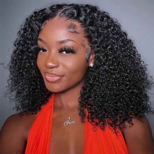 Bestdilin Kinky Curly Wig Human Hair 13x6 Lace Frontal 220% Density 16 Inch Afro Kinky-Curly Bob HD Transparent Lace Front Wig for Women Pre Plucked With Baby Hair Glueless Short Kinky Curly Wigs