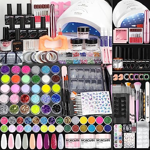 Morovan Professional Acrylic Nail Kit: Beginners Nail Kit Set for Starter Acrylic Nail Set with Drill Powder U V Nail Light Gift Home Salon Christmas Gift