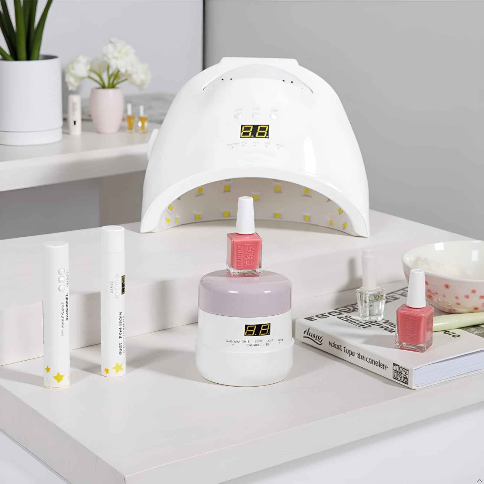 48W Cordless Rechargeable Nail Lamp, Dual Source LED Bulbs, Smart Handle Design, 28pcs strategically Placed Bulbs, Suitable for Fingernails and Toenails (US)