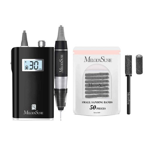 MelodySusie Professional Rechargeable 30000 RPM Nail Drill with 50Pcs Small Sanding Bands