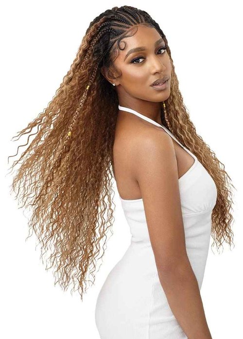 Outre 13x4 Hand Tied Lace Frontal Wig - STITCH BRAID RIPPLE WAVE 30" (DR Chai Latte)