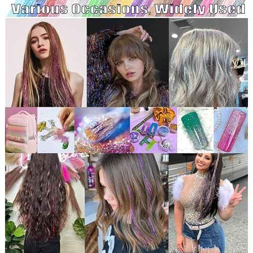 22 Colors 7700 Strands Hair Tinsel Kit, 48 Inch Glitter Tinsel Hair Extensions for July Fourth Christmas New Year Halloween Cosplay, Heat Resistant Fairy Hair Accessories for Girls, Kids, Women
