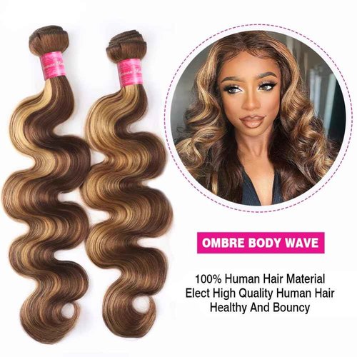 Aopusi Highlight Bundles Human Hair 4/27 Body Wave Bundles Ombre Honey Blonde Bundles 10A Grade 100% Unprocessed Brazilian Virgin Remy Hair Weft Piano Color(14 16 18 20 Inch)