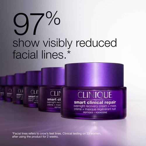 Clinique Smart Clinical Repair Anti Aging Overnight Recovery Face Cream + Mask For All Skin Types | With Hyaluronic Acid + Peptides | Hydrating | Repairs Lines + Wrinkles, 1.7 Fl Oz
