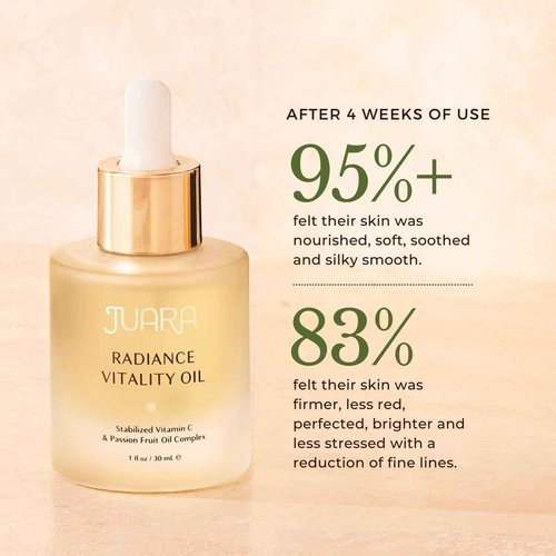 Juara – Radiance Vitality Oil | Deluxe Moisturizing Facial Treatment for All Skin Types | Anti-Aging Formula | Softens, Brightens, Nourishes, Hydrates | Cruelty Free, Paraben & Sulfate Free | 1 oz.