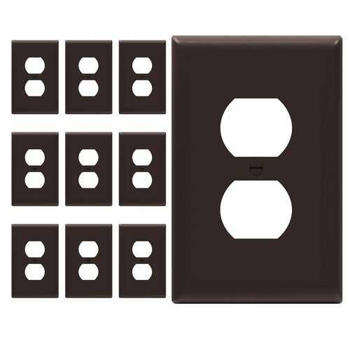 ENERLITES Duplex Receptacle Outlet Wall Plate, Gloss Finish, Midway Size 1-Gang 4.88" x 3.11", Unbreakable Polycarbonate Thermoplastic, UL Listed, 8821M-BR-10PCS, Brown (10 Pack)