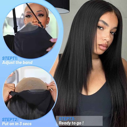 ZIYGBK Wear and Go Glueless Wigs Human Hair Pre Plucked Pre Cut 5x5 HD Lace Closure Wigs Human Hair Straight with Baby Hair Straight Human Hair Wig for Beginners Natural Black 200% Density 30 Inch