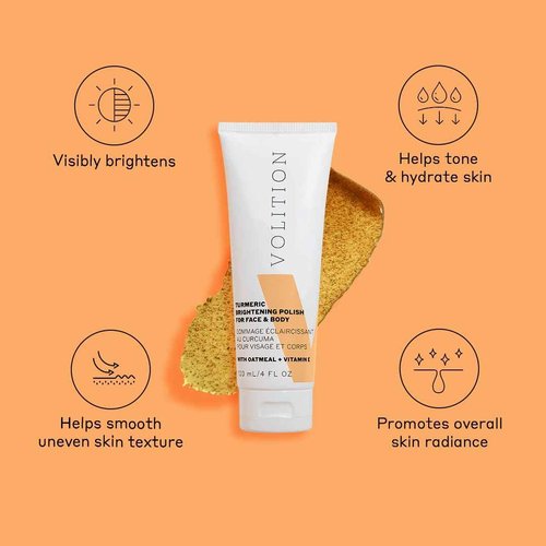 Volition Beauty Turmeric Brightening Polish with Oatmeal + Vitamin E | Physical Scrub to Exfoliate Face & Body | Removes Dead Skin, Smooths, Boosts Luminosity & Glow | Non-Stain Formula (4 fl oz)