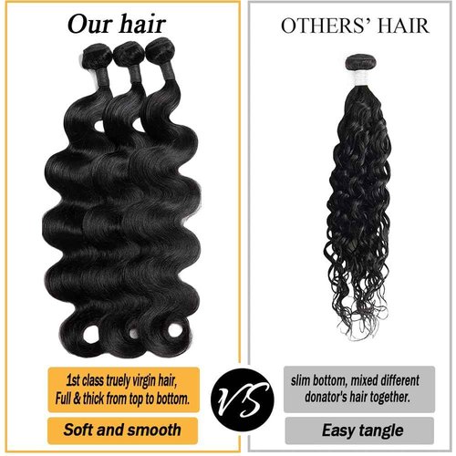 Body Wave Bundles Human Hair 16 18 20 Inch 100% Unprocessed 12A Brazilian Virgin Raw Bundles Human Hair 3 Quick Weave Glossy Hair for Black Women Hair Extensions Real Natural Color