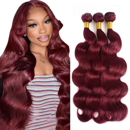28 30 32 inch 99j Human Hair Bundles Burgundy Body Wave Bundles Red Human Hair Bundle Dark Burgundy Color