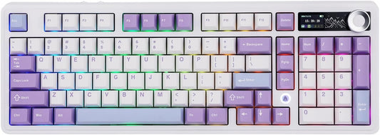 AJAZZ AK980 96% USB-C/BT5.0/2.4GHz Wireless Gaming Keyboard with 1.14’’ TFT Screen, Hot Swappable Creamy Mechanical Keyboard with FR4 Plate, Knob, RGB for Win/Mac (White, Gift V2 Switch)