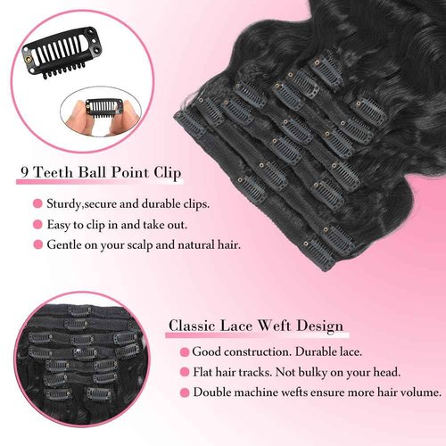 AIWET Wavy Clip in Hair Extensions Real Human Hair 8 Pieces 140g Body Wave Human Hair Clip in Extensions for Black Women Grade 12A Jet Black Remy Human Hair Extensions Double Wefts (#1,24 Inch)
