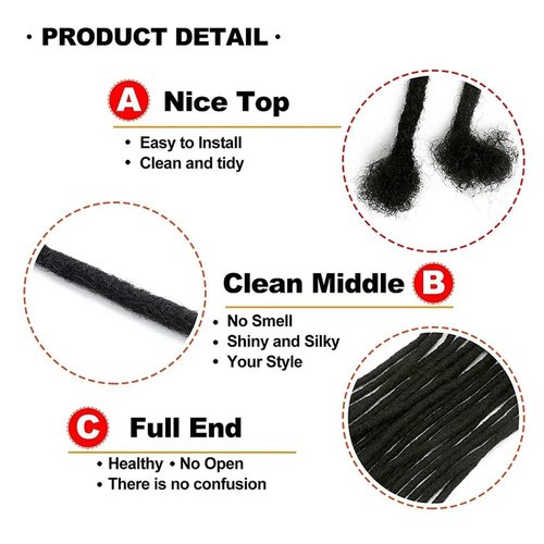 Dreads Extensions for Men Women Loc Extensions Human Hair Dreadlock Extensions 0.4 cm 14 Inch 30 Strands Handmade Permanent Locs Extension Natural Black Soft Locs Hair Extensions Can be Dyed Bleached