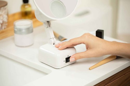 Floxite FL-615-2 15X magnifying mirror with light, Lighted travel makeup mirror with light and magnification, Round, LED, Tabletop, Portable vanity mirror for desk bathroom, electric plug in, personal