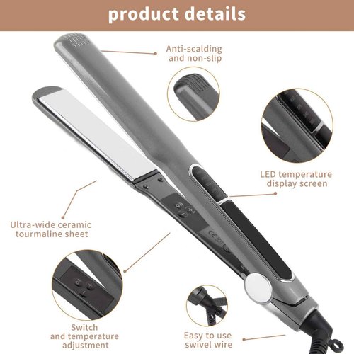 ANGGREK Hair Straightener Multigear Adjustment 480°F Ceramic Iron EU Plug, Sealing, Alloy Plate, Tourmaline Ceramics Material, Even Heat Distribution for Silky, Shiny Hair