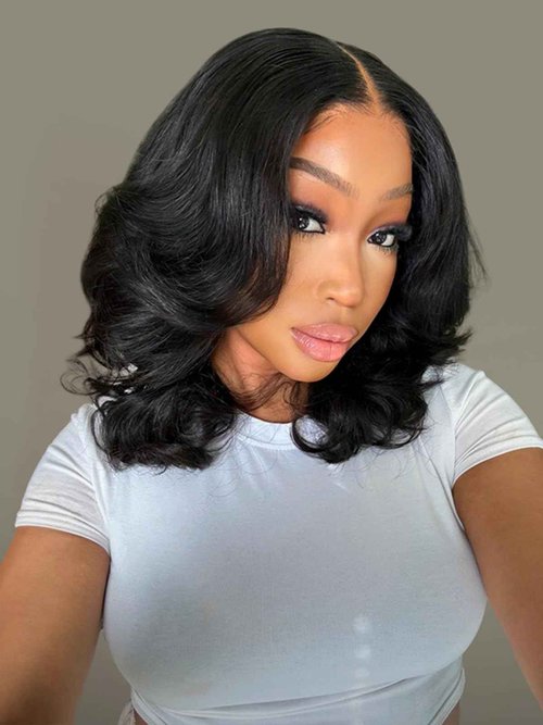 Wiggins Hair Body Wave Bob Wig Human Hair 4x7 Lace Front Wigs Human Hair Pre Cut Lace Ready to Wear Glueless Wig Human Hair Body Bob Wig For Women Pre-Bleached Knots & Adjustable Straps 12 Inch