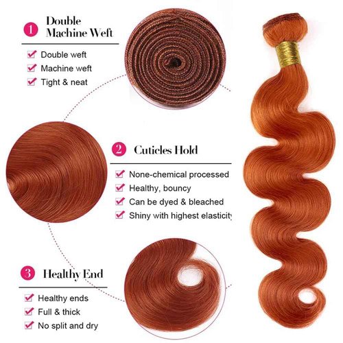 Ubinica Ginger Orange 350 Human Hair Bundles 10 12 14 Inch Body Wave Bundles Human Hair Unprocessed Brazilian Virgin Hair Quick Weave for Black Women