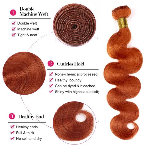 Habiliana Bundles Human Hair 20 22 24 Inch Straight Orange Ginger Bundles 11A Unprocessed Brazilian Virgin Quick Weave Hair Extensions for Black Women