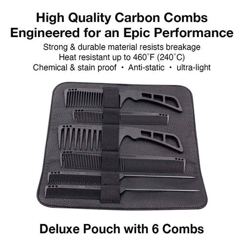 Olivia Garden CarbonLite carbon comb 6-pc pouch: 1 x CL-1, 1 x CL-2, 1 x CL-3, 1 x CL-4, 1 x CL-5, 1 x CL-6
