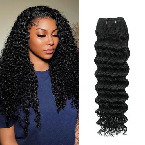 12A Brazilian Deep Wave Human Hair Bundles - 18 Inch 1-Bundles Natural Black | Real Unprocessed Raw 100% Virgin Human Hair Extensions for Black Women, Double Drawn Curly Wet & Wavy Texture