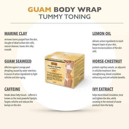 Guam Tummy & Waist, Stomach Wrap for Cellulite Reduction, Tighten Loose Belly Skin | Anti-Cellulite Lipo Wraps for Stomach, Seaweed + Caffeine | Cellulite Remover Tummy Wrap, 2.2LB