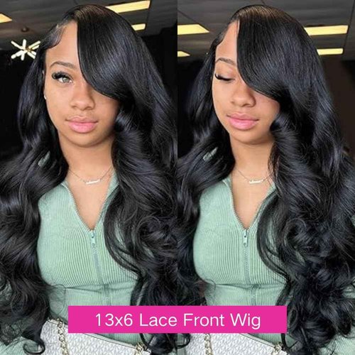 CHUDI 13x6 HD Transparent Lace Front Wigs Human Hair Pre Plucked 220 Density Brazilian Body Wave Frontal Wigs Human Hair with Baby Hair Natural Hairline Natural Black 22 Inch