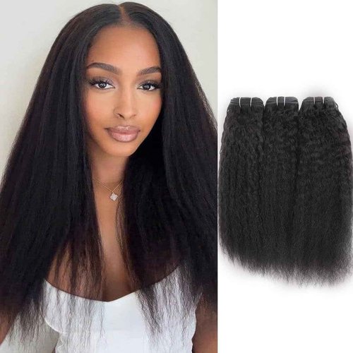 Human Hair Bundles Kinky Straight, 14 16 18 Inch 100% Remy Human Hair 3 Bundles Yaki Straight Hair Bundles