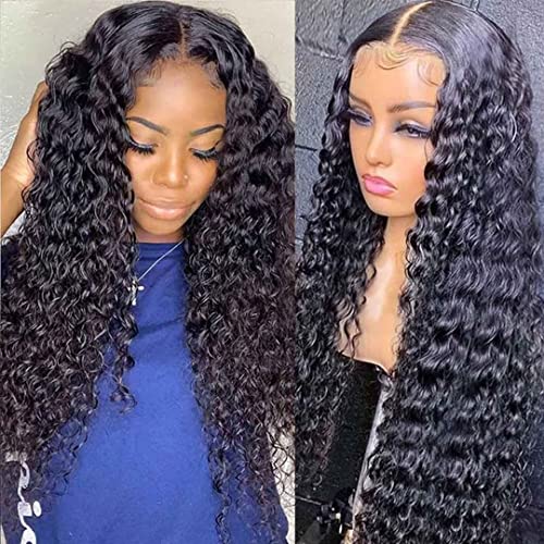 5x5 HD Lace Closure Wigs Human Hair 5x5 Deep Wave Closure Wig for Women 100% Human Hair 180% Density Pre Plucked with Baby Hair 5x5 Curly Closure Wig Nautural Black Super Soft 20 inch