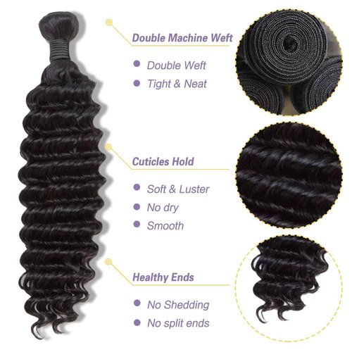 Deep Wave Bundles (12 14 16+10) 100% Unprocessed 3 Bundles Human Hair with 4x4 HD Lace Free Part Baby Hair Closure 10A Natural Color