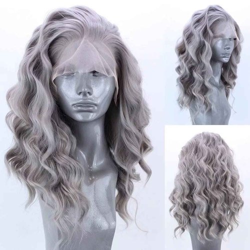 RONGDUOYI Silver Short Bob Lace Front Wigs for Women Glueless Body Wave Synthetic Heat Resistant Fiber Hair Wig 16 Inch Free Part Silver Grey Bob Wig Daily Use Cosplay Wig
