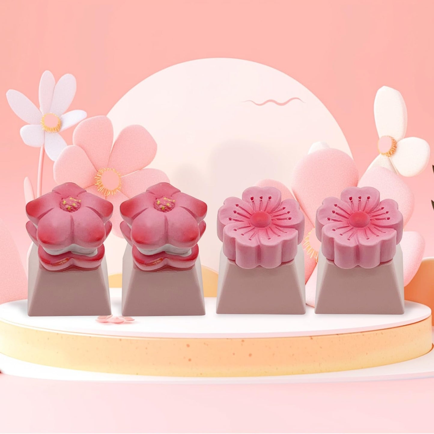 ZMX Cute Flower Keycaps,Pink Cherry Blossom Custom ESC Keycaps Artisan Resin Keycap for MX Switches Mechanical Gaming Keyboard OEM Profile R4 Height Personalized 3D Single Keycap (02)