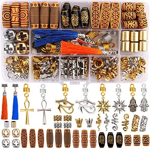 110PCS Retro Metal Dreadlock Accessories Hair Tube Beads Wooden-Like Beads Handmade DIY Tassel Hair Decoration Hair Jewelry for Locs Braids Men Women Hip-Hop Style