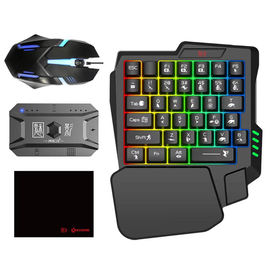 YOVDA One Handed Gaming Keyboard and Mouse Combo, with Gaming Mouse Converter, Rainbow Backlit 25 Keys Portable Small Mechanical Feel Keyboard Support Customize Button, for Android, PC Gamer