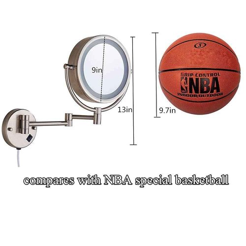 Cavoli Wall Mount Makeup Mirror 9 Inches with LED Lighted 10x Magnification,has 3 Colors Lights Modes,13" Extension Arm Magnifying Vanity Mirror Electric Plug Powered, Brushed Nickel Finish