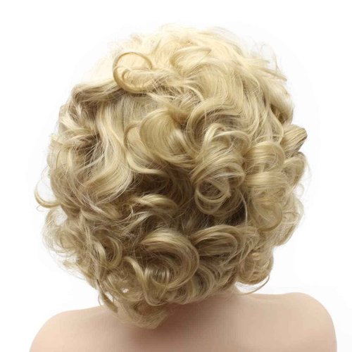Peakia Short Wavy Ash Blonde Half Hand Tied Synthetic Lace Frontal Wigs