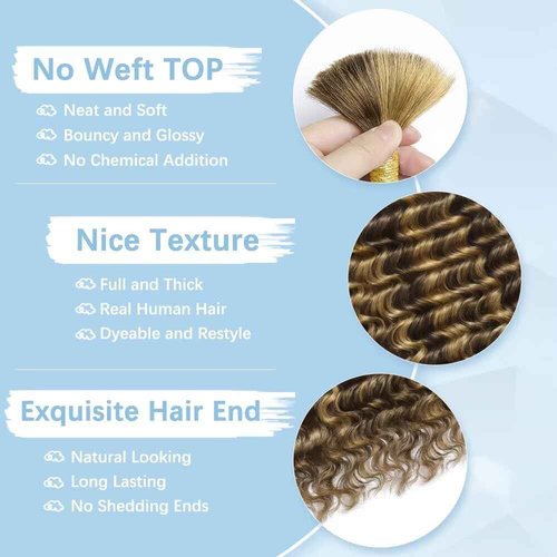 Ombre Braiding Hair 6 Bundles/Pack 150g 20 Inch Deep Wave Bundles Human Hair Curly Boho Hair for Braiding 12A Bulk Human Hair Wet and Wavy Human Braiding Hair for Boho Braids 4/27