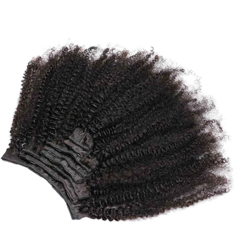 PangDongLai Afro Kinky Curly Human Hair Clip In Extensions for Black Women 4B 4C Brazilian Afro Curly Virgin Human Hair Extensions 8pcs 18 Clips 8-20inch Natural Black Color for Daily Use (20inch)