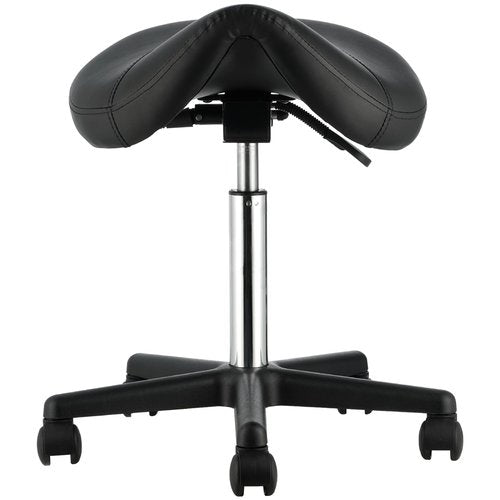 VEVOR Saddle Stool with Wheels, 400 LBS Weight Capacity Ergonomic Rolling Saddle Stool, Height Adjustable Thickened PU Leather Swivel Saddle Stools Chair for Salon, Spa, Tattoo, Clinic, Black