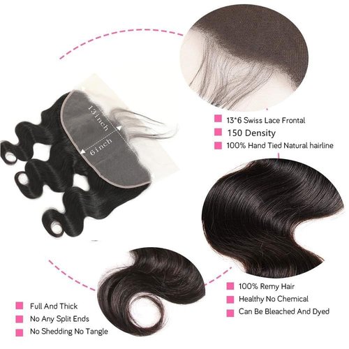 MSGEM 13x6 Lace Frontal Body Wave HD Transparent Frontal Ear to Ear 13x6 Lace Frontal Closure With Baby Hair Free Part 100% Virgin Human Hair Closure Natural Hairline 150% Density 18inch