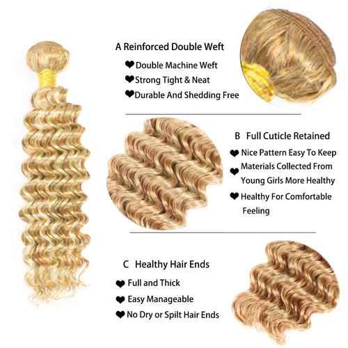 30 32 34 inch P27/613 Human Hair Bundles Blonde Deep Wave Bundles 613 Wet adn Wavy Bundle Blonde Human Hair Bundle