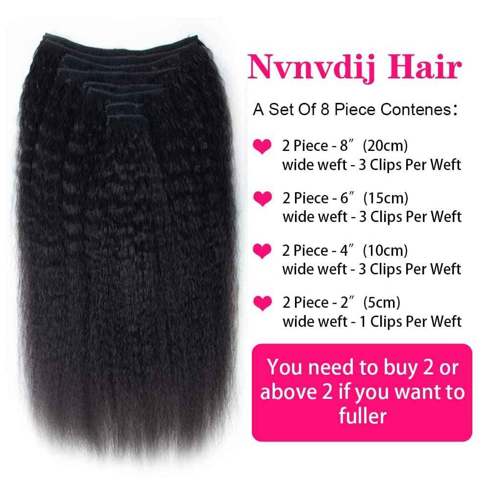 Kinky Straight Clip in Hair Extensions Human Hair for Black Women 8A Brazilian Kinky Real Hair Extensions Clip in Human Hair Full Head Natural Color 8pcs 18 Clips 120g/Set (16 Inch)