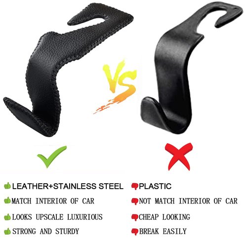 Car Hooks Universal Car Vehicle Back Seat Headrest Hanger Holder Hook Microfiber Leather & Stainless Steel for Bag Purse Cloth Drink Grocery (Brown)