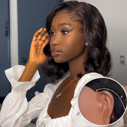 8x5 Glueless Wigs Human Hair Pre Plucked Pre Cut Bob Wig Human Hair 200% Density Body Wave Bob Lace Front Wigs Human Hair HD Lace Closure Wigs Short Bob Wigs for Black Women Wear and Go Wig 12 Inch