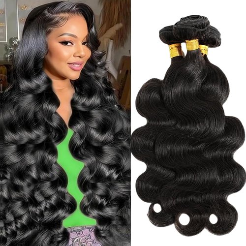 Aptatuse Body Wave Bundles Human Hair 16 18 20Inch 100% Unprocessed 12A Brazilian Virgin Raw Bundles Human Hair 3 Quick Weave Hair Bundles for Women Hair Extensions Natural Black