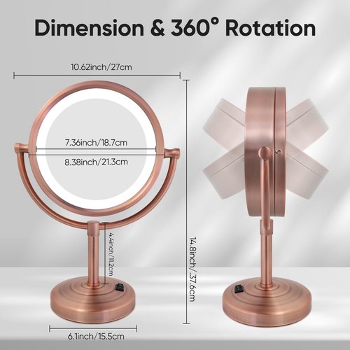 GURUN 8.5 Inch Tabletop LED Lighted Makeup Mirror with 10x Magnification Double Sided Vanity Mirror Plug Power Matte Rose Gold M2208D-8x10MR(8.5in,10x)